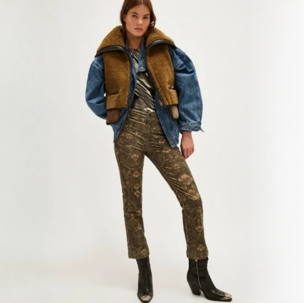 Free People High Times Printed Kick Flare Crop Pants In Olive Combo Women's Sz 2 - Picture 7 of 8